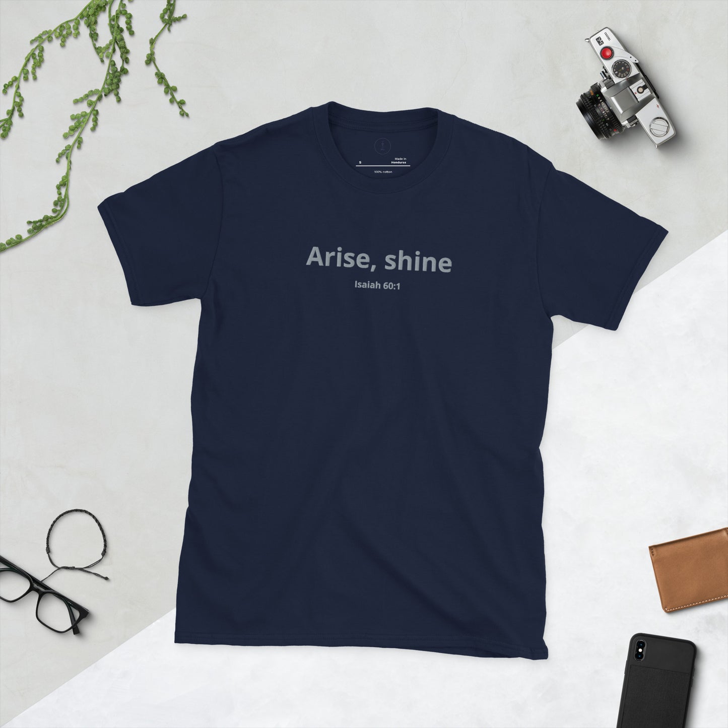 Arise, Shine Embroidered Short-Sleeve Unisex T-Shirt (Navy)